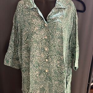 Green Leaf Print Women's Top